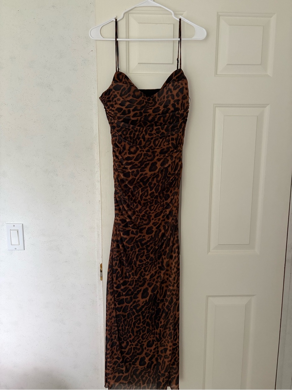 Zara Brown and Black Leopard-Print Spaghetti-Strap Maxi Dress